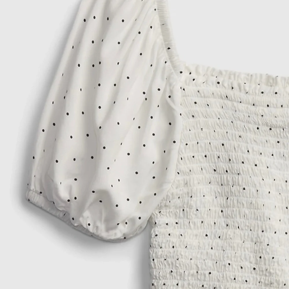 NWT GAP Puff Sleeve Square Neckline‎ Lettuce Hem Polka Dot Shirt
